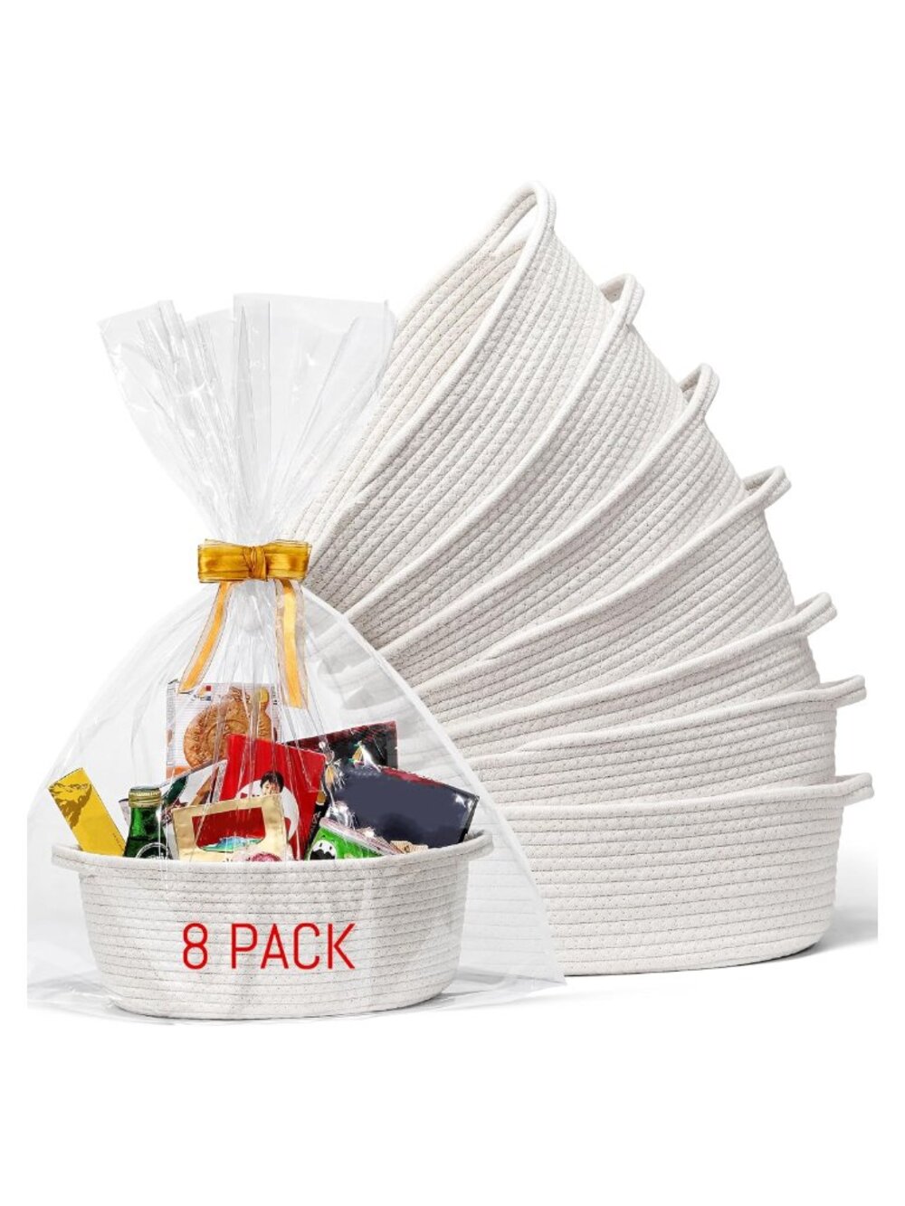 8 Pack Small Woven Basket Cotton Rope Storage Baskets with Handles 12x8x5